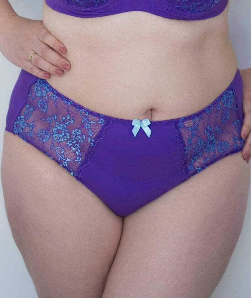 Lady Emprezz Frenchie High Waist Brief - Purple/Aqua - Curvy Bras