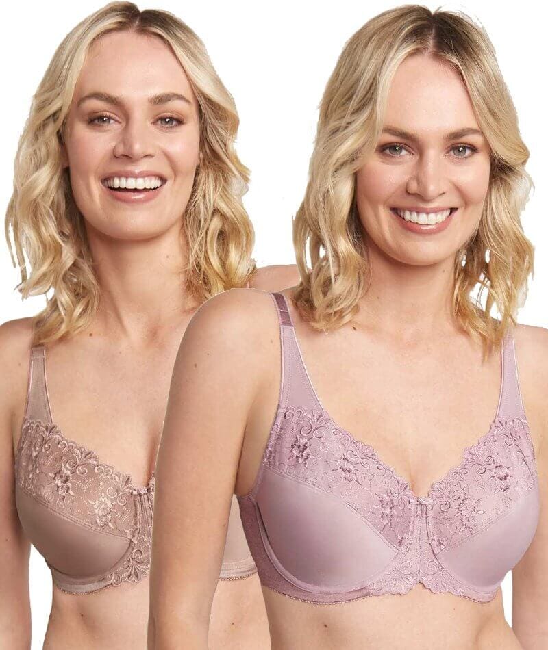 Embroidered Minimiser Twin Pack Bra In grey