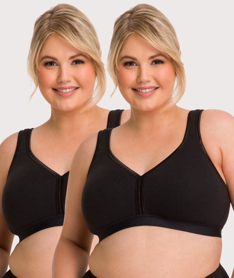 Ava & Audrey Faye Cotton Wirefree Support Bra 2 Pack - Black Bras 