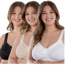 Bestform Satin Trim Wire-Free Cotton Bra With Unlined Cups 3 Pack - Black/Nude/White