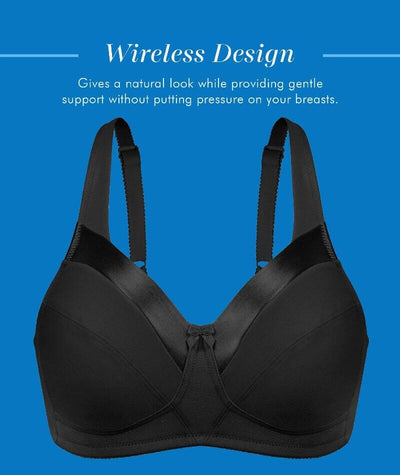 Bestform Satin Trim Wire-free Cotton Bra with Unlined Cups - Black Bras 