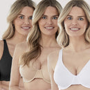 Bestform Unlined Cotton Stretch T-Shirt Bra with Underwire 3 Pack- Black/Sand/White