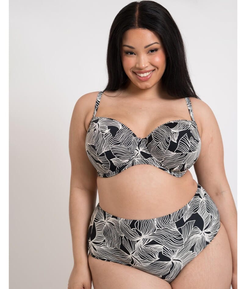 Curvy Kate Ripple Reef High Waist Bikini Brief - Black Print Swim 