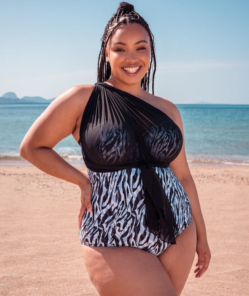 Curvy Kate Wrapsody Bandeau One Piece Swimsuit - Zebra Print Swim 