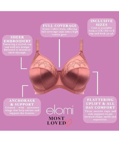 Elomi Cate Underwired Full Cup Banded Bra - Rosewood Bras 