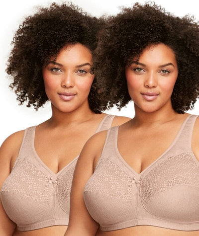 Glamorise Magiclift Moisture Control Wire-Free Bra 2 Pack - Cafe Bras 