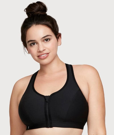 Glamorise Zip Up Front-Closure Wire-Free Sports Bra - Black Bras 