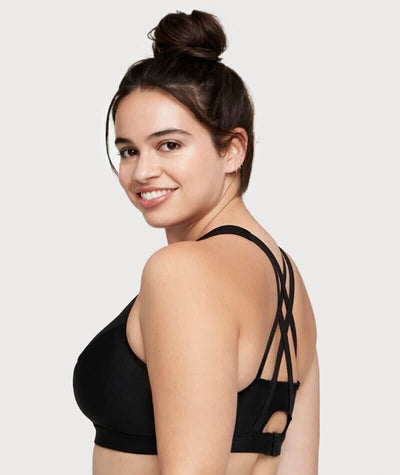 Glamorise Zip Up Front-Closure Wire-Free Sports Bra - Black Bras 