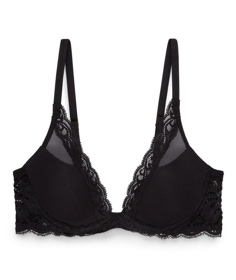 Natori Feathers Lightly Padded Wired Plunge Bra - Black Bras 