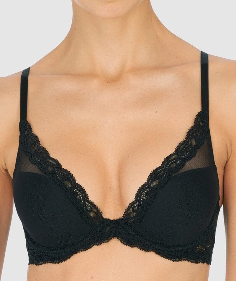 Natori Feathers Lightly Padded Wired Plunge Bra - Black Bras 