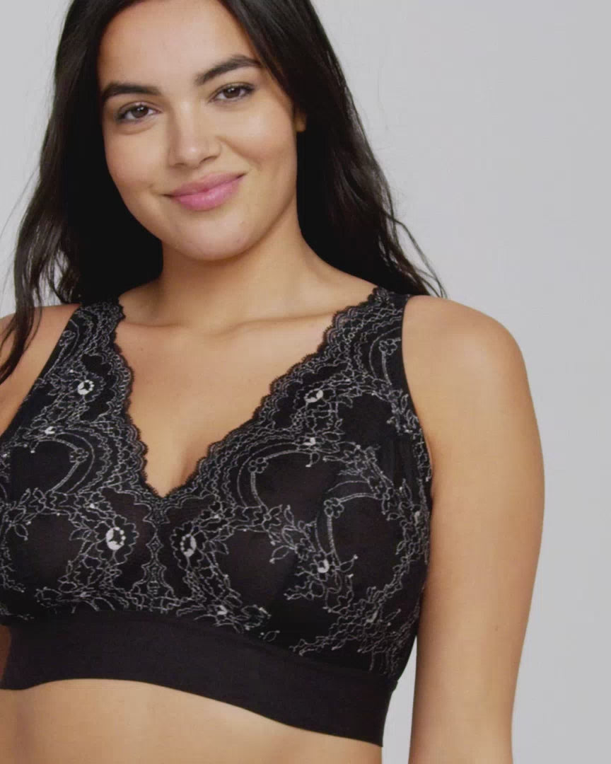 Glamorise Bramour Lexington Lace Plunge Wire-Free Bralette - Black