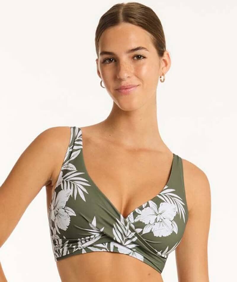 Sea Level Aloha Cross Front A-DD Cup Bikini Top - Khaki Swim 