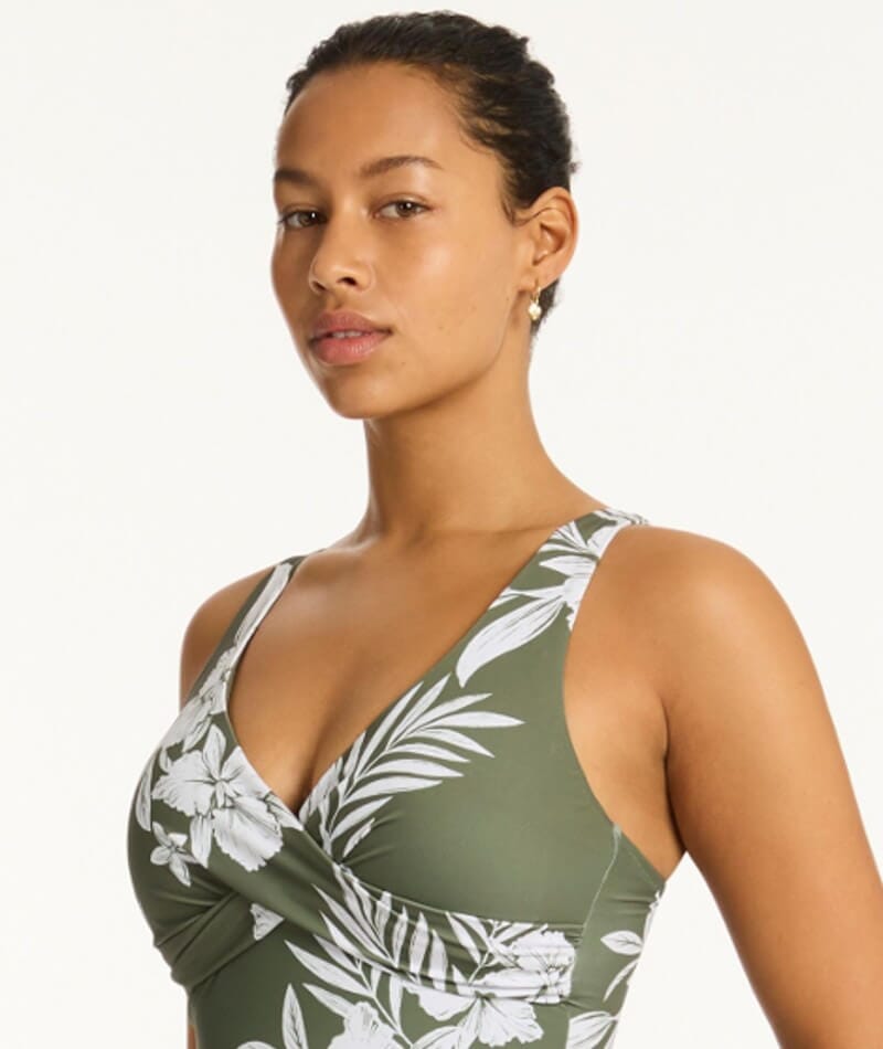 Sea Level Aloha Cross Front A-DD Cup One Piece Swimsuit - Khaki Swim 