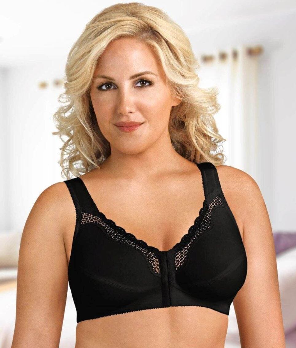 Exquisite Form Fully Front Close Wire-Free Posture Bra With Lace - Nav -  Curvy