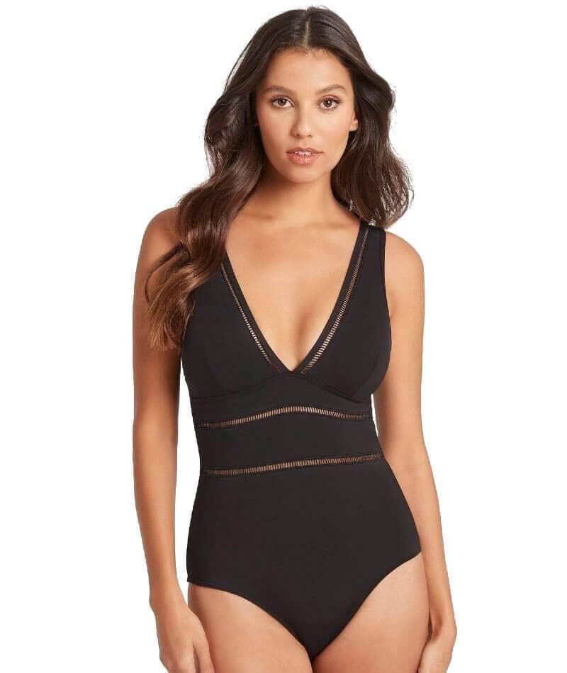 Sea Level Essentials Spliced B Dd Cup One Piece Swimsuit Black Big Girls Dont Cry Anymore 2249